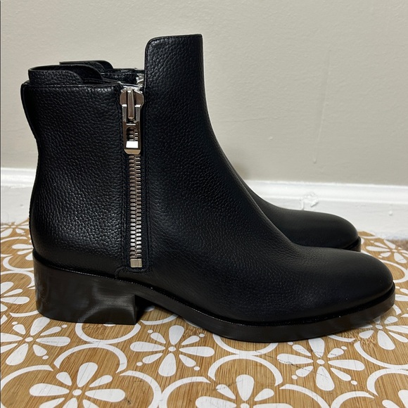 3.1 Phillip Lim black Alexa double zipper pebble leather stacked heel bootie NEW - Picture 3 of 11